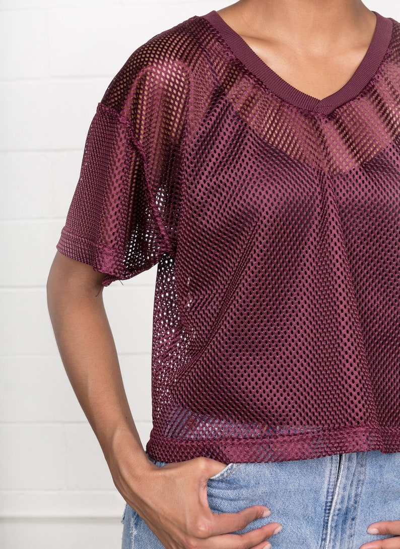 SALE MESH CROP top sportswear sports mesh vintage Plum Purple sheer vintage 90s Small