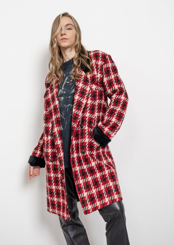 HOUNDSTOOTH PLAID JACKET wool coat vintage S M A … - image 4