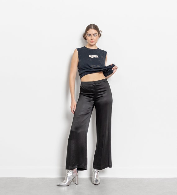 FLARED SATIN PANTS Y2K Vintage Shiny Low Rise Trousers 90's