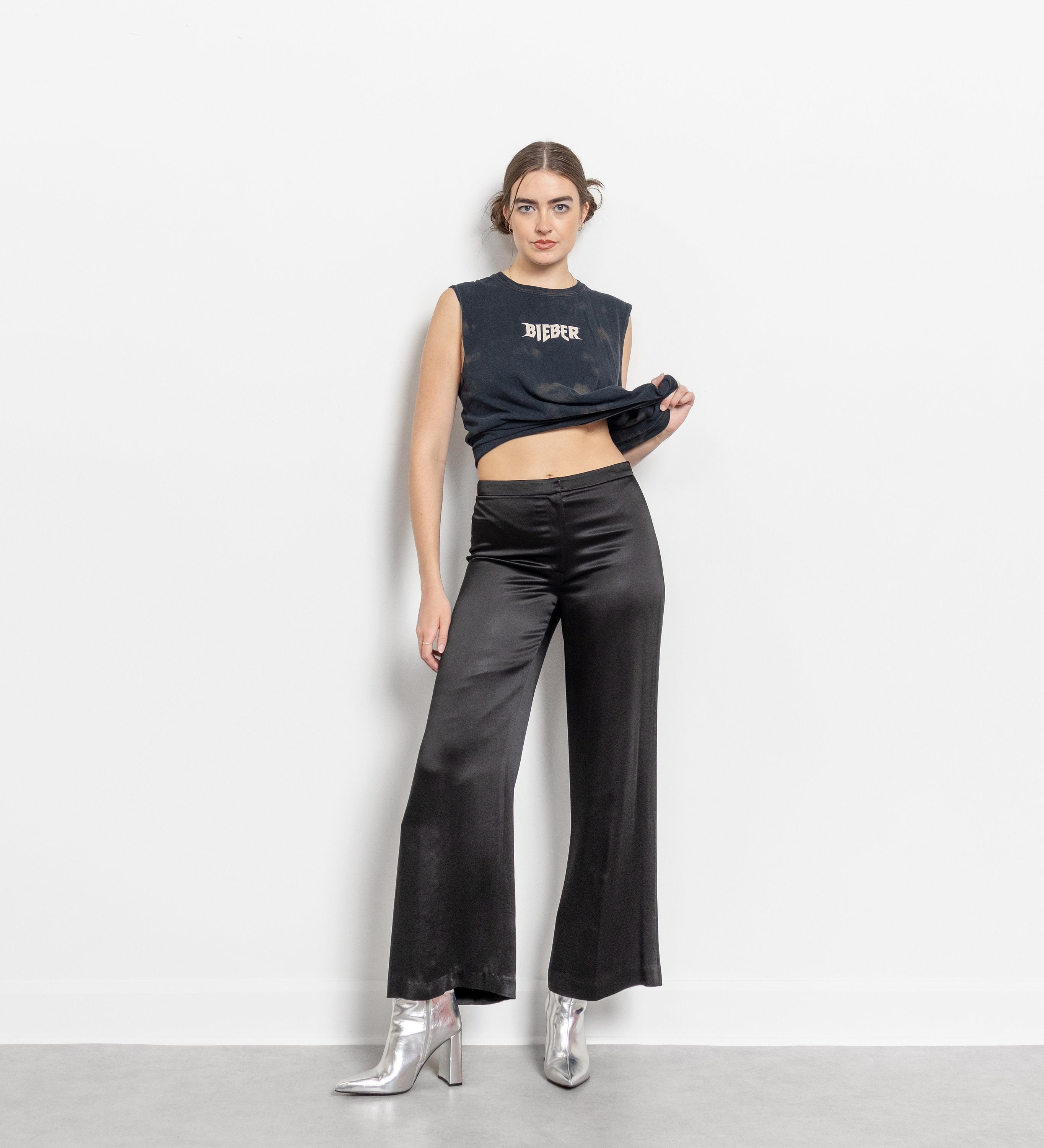 FLARED SATIN PANTS Y2K Vintage Shiny Low Rise Trousers 90's