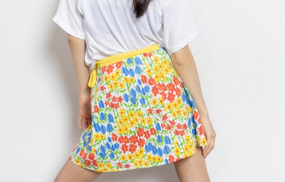YELLOW FLORAL WRAP Mini Skirt Summer Spring Tulip… - image 10
