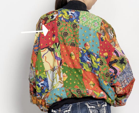 PATCHWORK BOMBER JACKET Vintage Rainbow Pattern A… - image 10