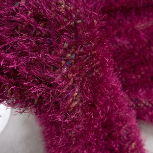 FUZZY PINK CARDIGAN Vintage Midi Long Bright Magenta Hairy Textured Sweater 90's Oversize / Medium Large image 10