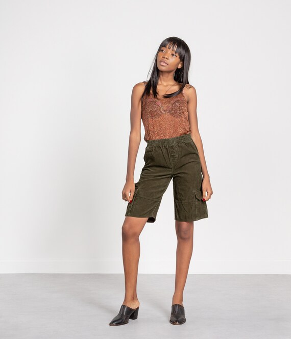 CORDUROY CARGO SHORTS elastic waist dark green vin