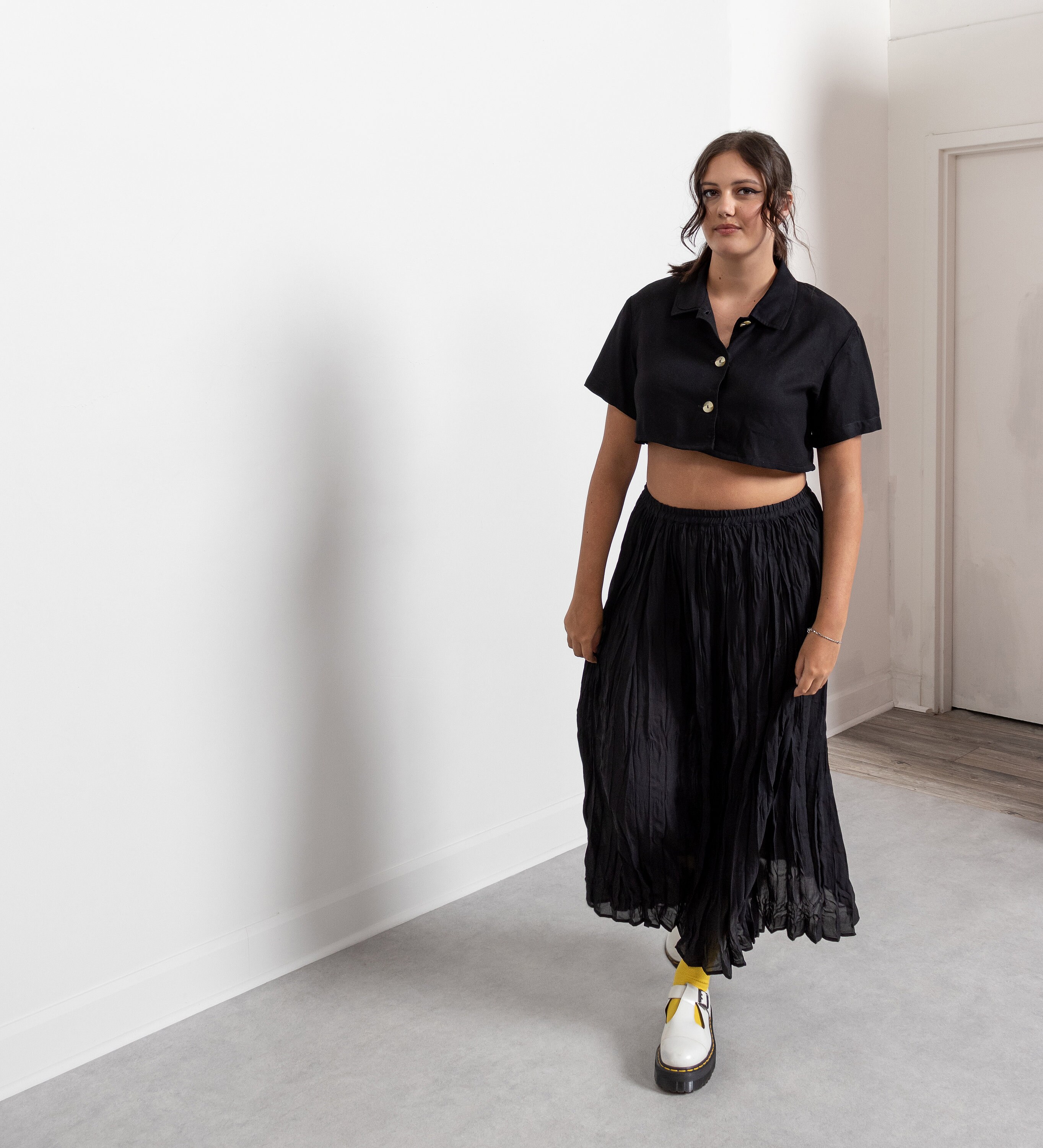 【2000Archives】24fw ARCHIVES APPLIQUE MAXI SKIRT BLACK MAXI SKIRT Crinkle Y2K 2000s Sheer Express Vintage