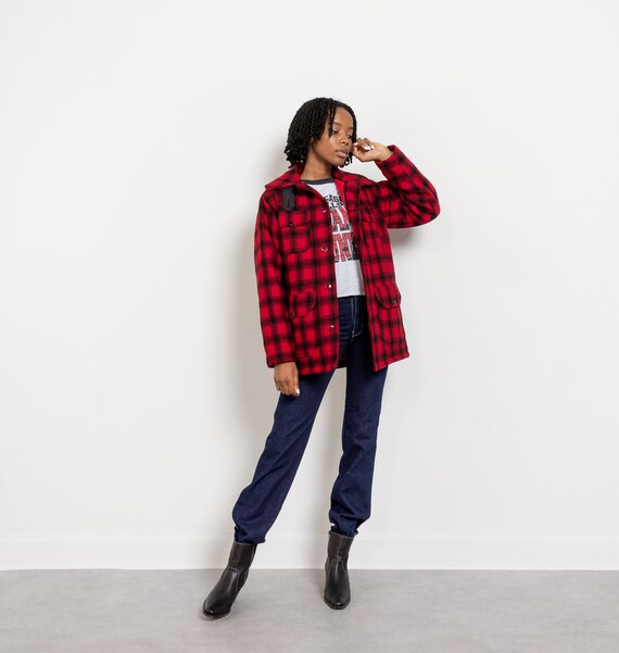 red black checkered coat