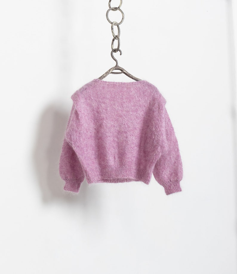 PINK FUZZY GRANNY Batwing Mohair Jumper Sweater Handmade Loose Weave Sheer Mauve / Medium image 5