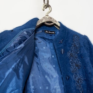 BLUE ANGORA CARDIGAN Beaded Longline Vintage Jumper Wool Lined Embellished Cozy / Free Size image 10