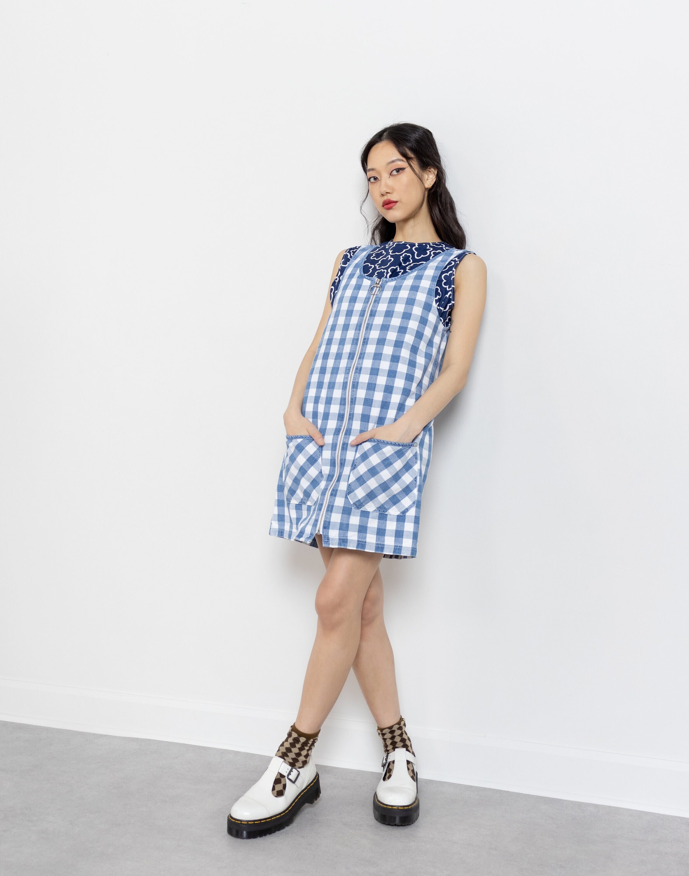Sale CHECKERED DENIM OVERALLS Dress Plaid Mini Vintage 90S Blue White /  Small - Etsy