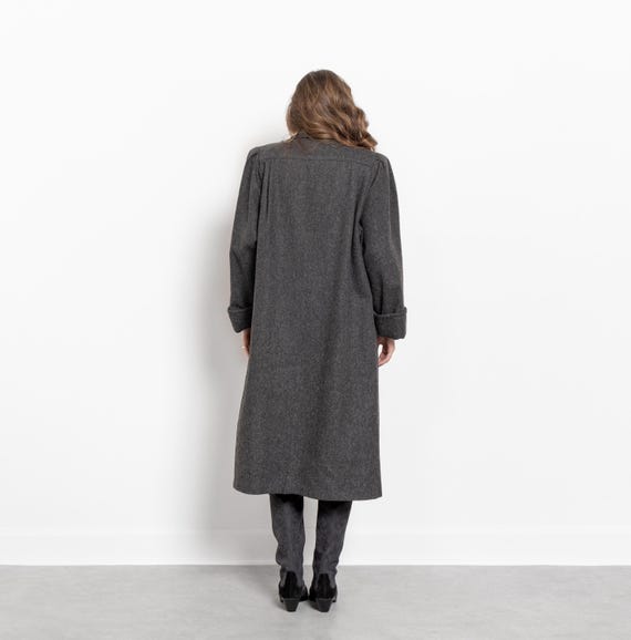 Vintage 90s Wool Trench Coat: Grey Double Breasted Oversized