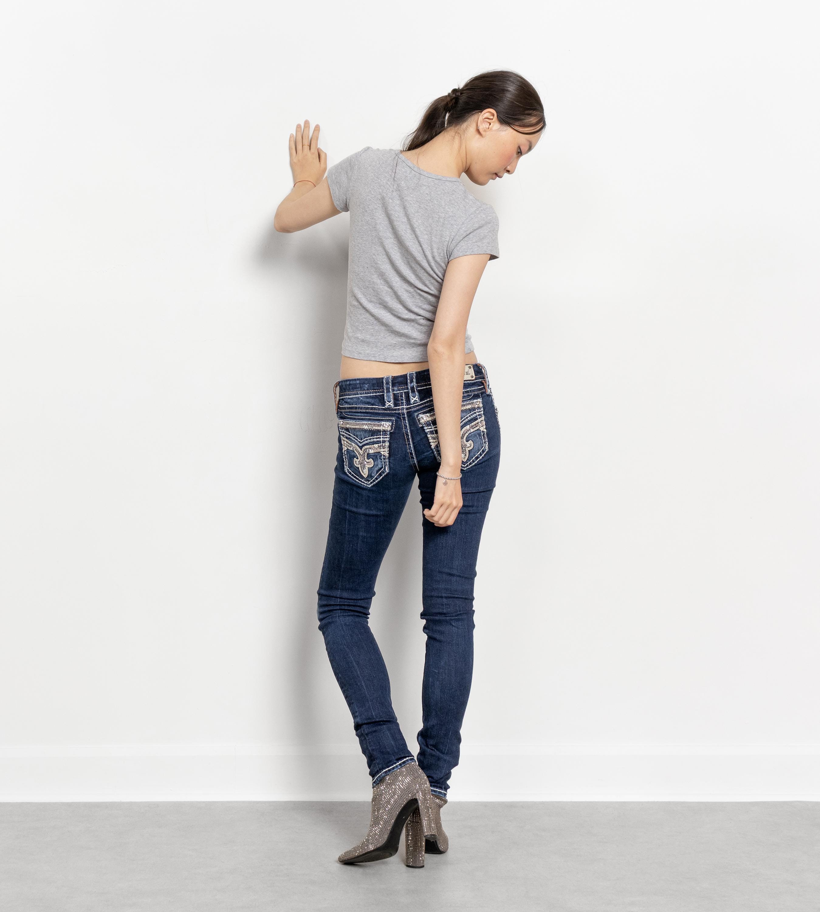 リ*の様 00s coating skinny denim swag y2k L Y2K Low Rise Skinny Jeans – Rock Revival, Size 27 - Etsy