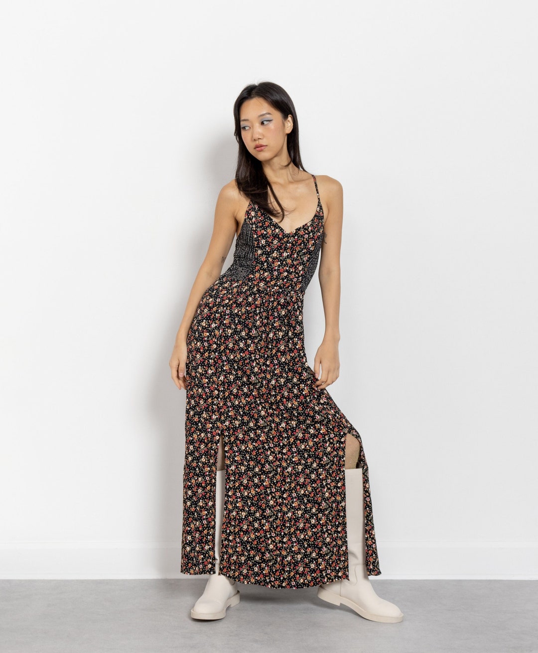 FLORAL MAXI DRESS Ditzy Vintage Spring Fall Boho Hippie