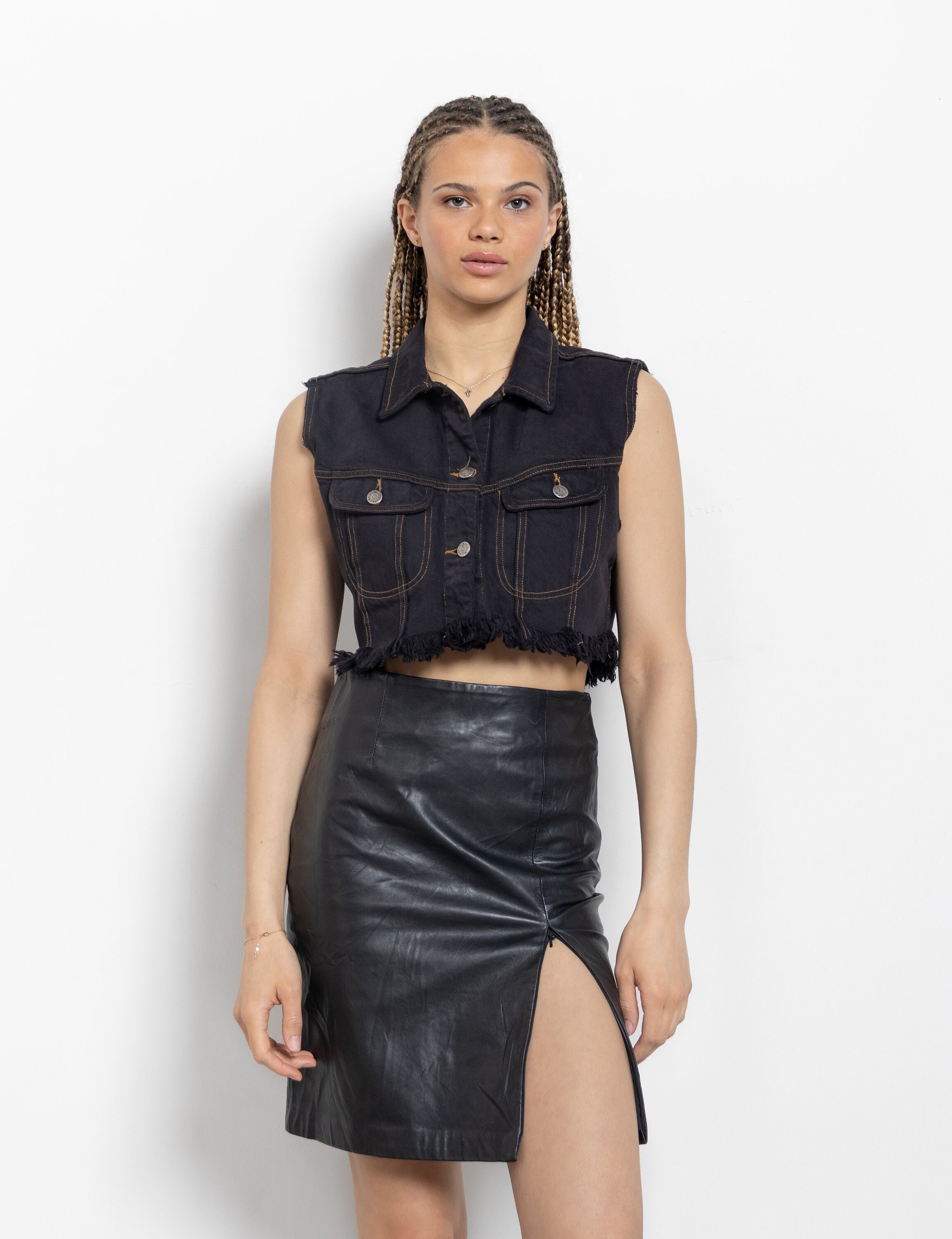 Black cut off jean cheap jacket