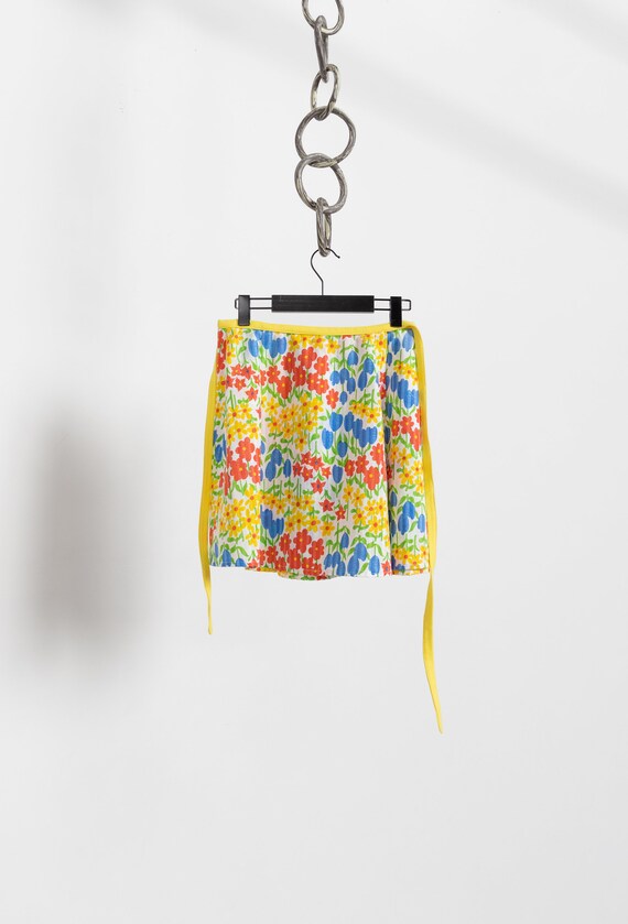 YELLOW FLORAL WRAP Mini Skirt Summer Spring Tulip… - image 3