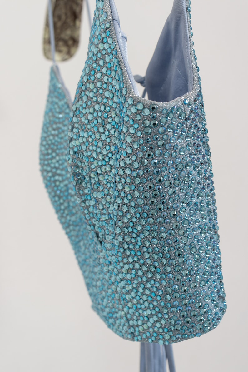 RHINESTONE CORSET TOP Vintage Blue Strapless Backless Blouse 90's Baby ...