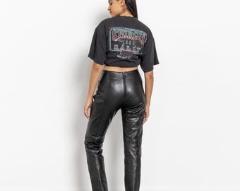 Vintage Y2K Black Leather Flare Pants, Size 6/7 - Etsy