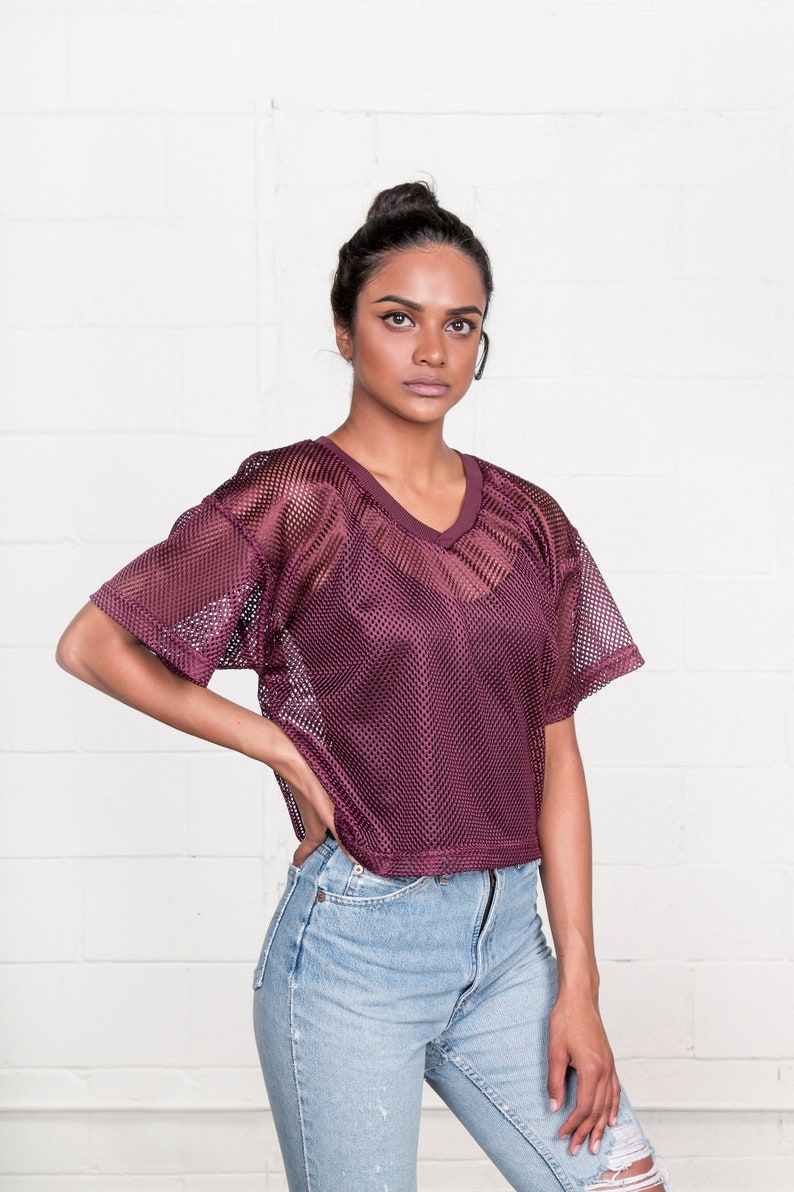 SALE MESH CROP top sportswear sports mesh vintage Plum Purple sheer vintage 90s Small