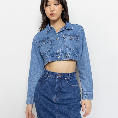 CROPPED DENIM JACKET Y2K Vintage Levi's Jeans Silver Blue Coat Fall Spring Woman / shops Small