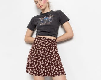 FLORAL DITZY MINI Skirt Vintage Brown Cream Cute High Waist