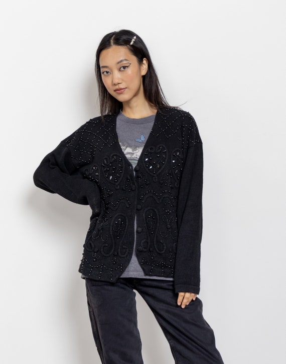 The Beaded Cardigan in Black, Stunning 1940s Vintage Style
