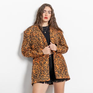 LEOPARD PRINT BLAZER Vintage Oversize Silk Fall Jackets / Medium Large