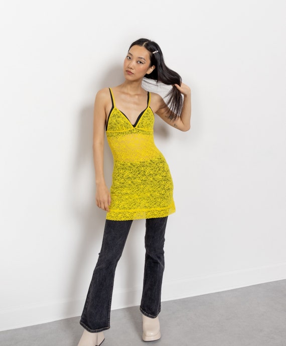 Vintage Victoria's Secret Yellow Lace Mini Slip Dress, Y2K Sheer Cami (S/M)  - Etsy