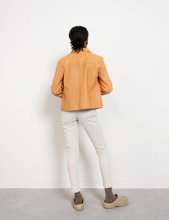 ORANGE LEATHER BLAZER Vintage Gap Zip Up Jacket C… - image 5