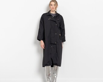 BLACK TRENCH COAT Riding Jacket Rain Gear Vintage Small / Xs Extra