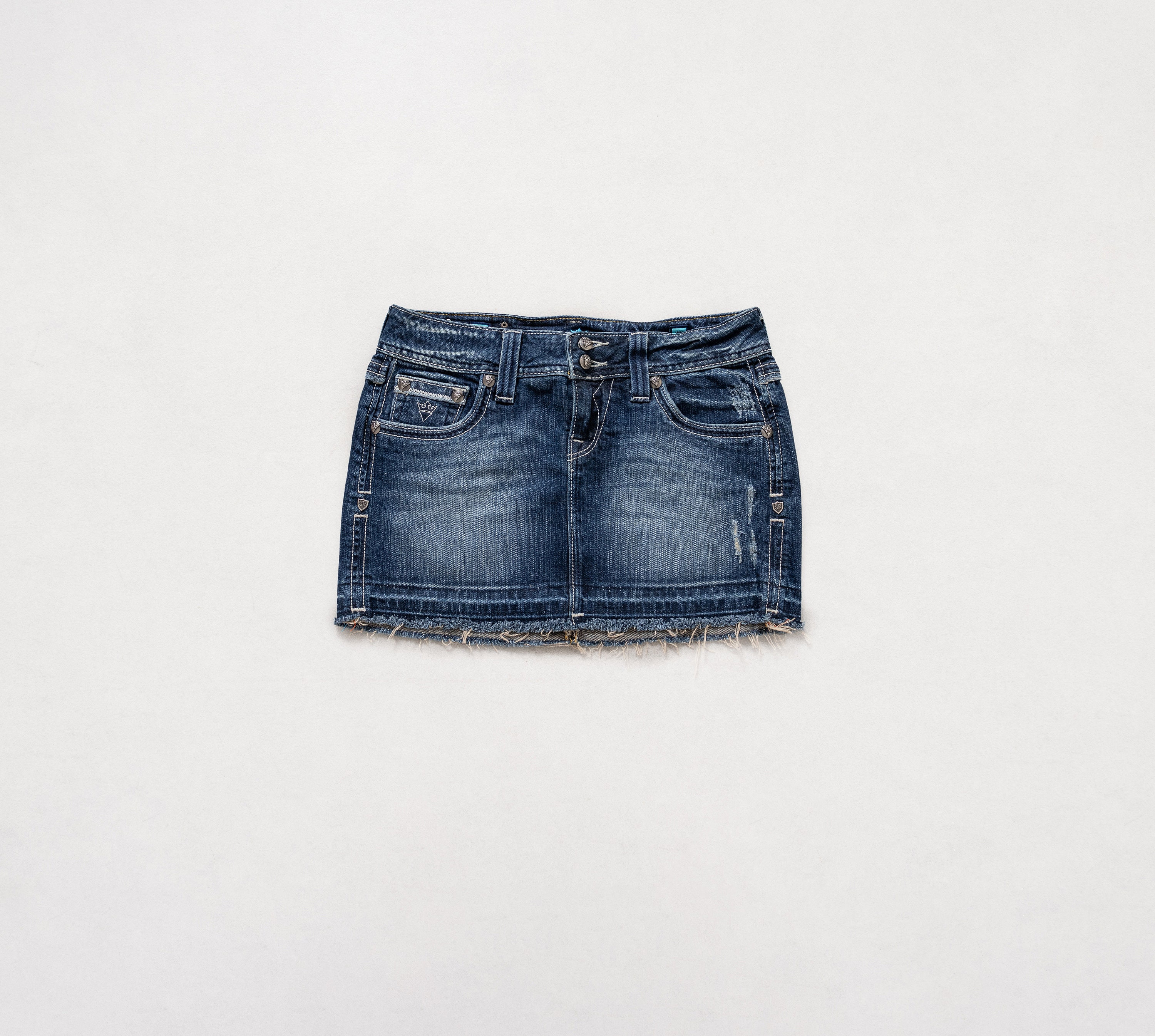 polysooem★韓国★LAYERED SKIRT WITH FRAYED JEANS, DENIM BLUE Designer fashion, Seoul-fully created | W Concept