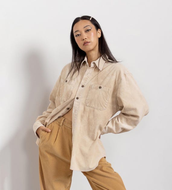 CORDUROY SHIRT Vintage Button up Long Sleeve 90's Oversize / Large