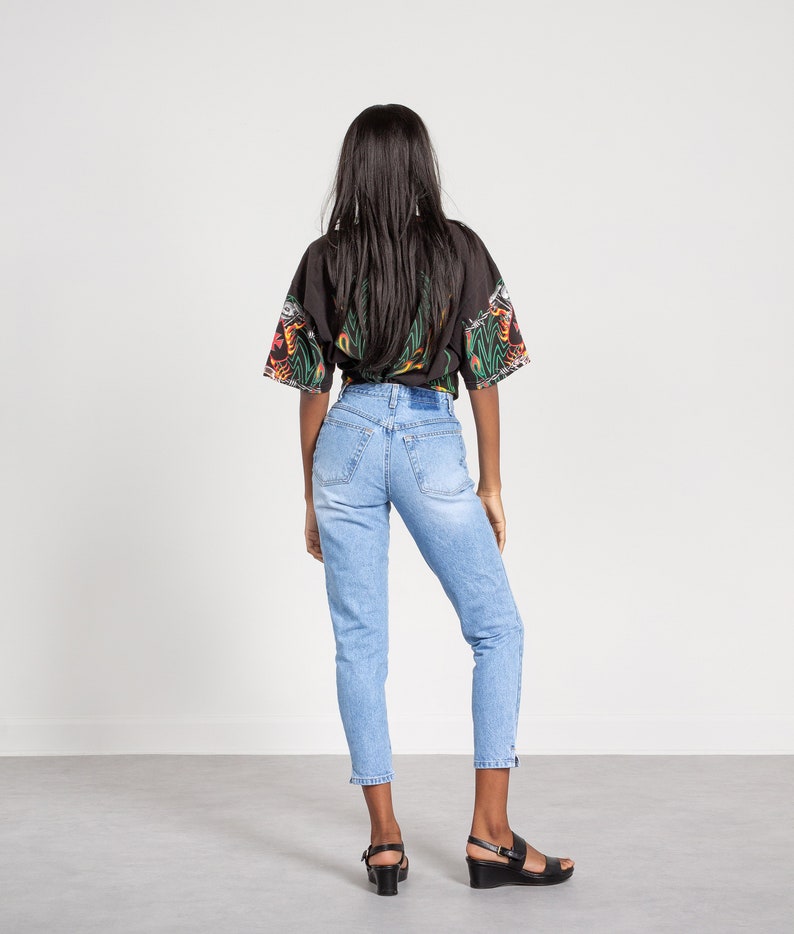 90S JEANS HIGH WAIST vintage women Moda Int/'l denim Faded Capris cropped ankle Skinny denim 36 Inch Hips Size 2