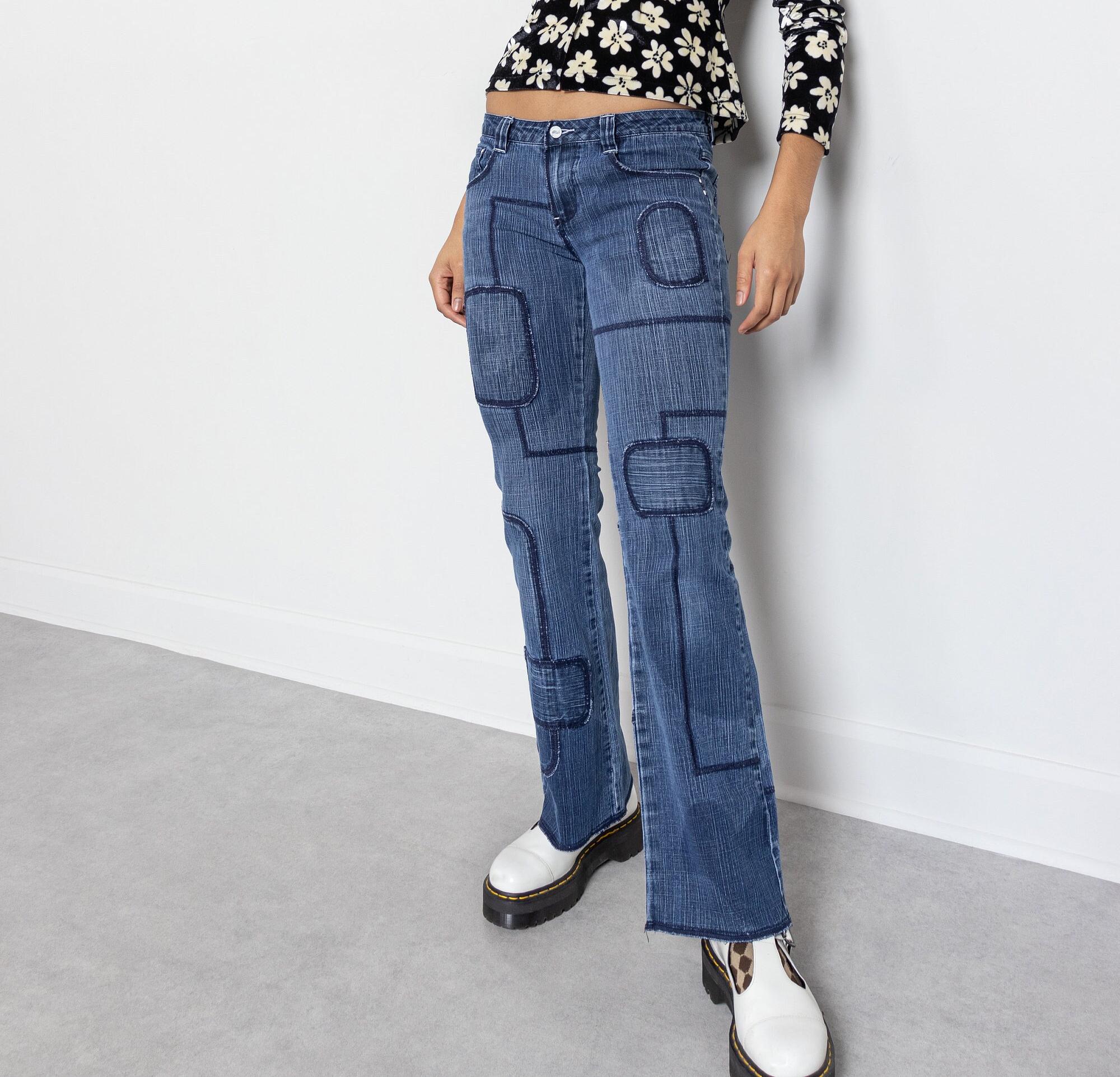 PATCHWORK LOW RISE Y2K Jeans Vintage Women 2000's Denim Low