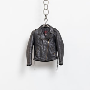 BLACK LEATHER MOTORCYCLE jacket vintage 90's menswear boxy cropped fit unisex / Medium Large image 9