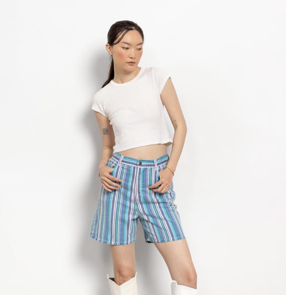Vintage Stripe Denim Jorts: 90s High Waist Bermuda Shorts, Size 5