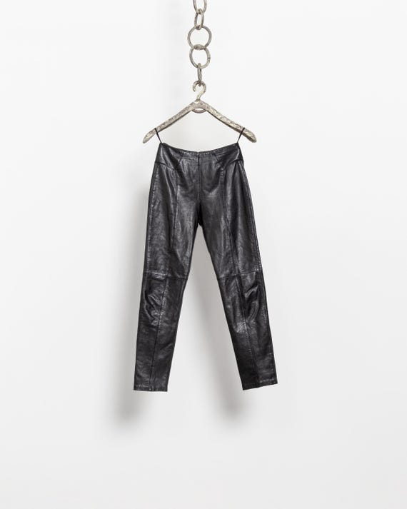 Vintage Y2K Black Leather Flare Pants, Size 6/7 - Etsy