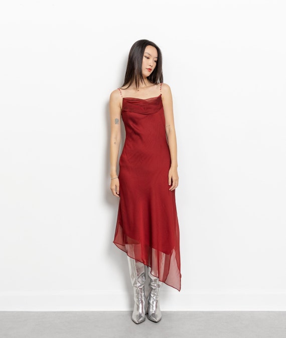 90s Vintage Maroon Slip Dress, Beaded Straps, Small - Etsy