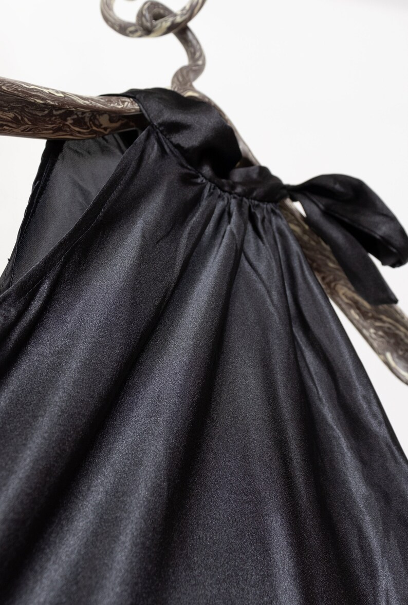 BLACK HALTER TOP Sleeveless Satin Vintage Party Holiday Clubwear Shimmery Small / Medium image 7