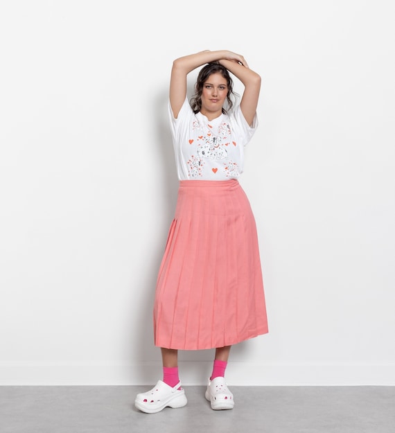 PEACHY PINK PLEATED Skirt High Waist Vintage Cute Summer