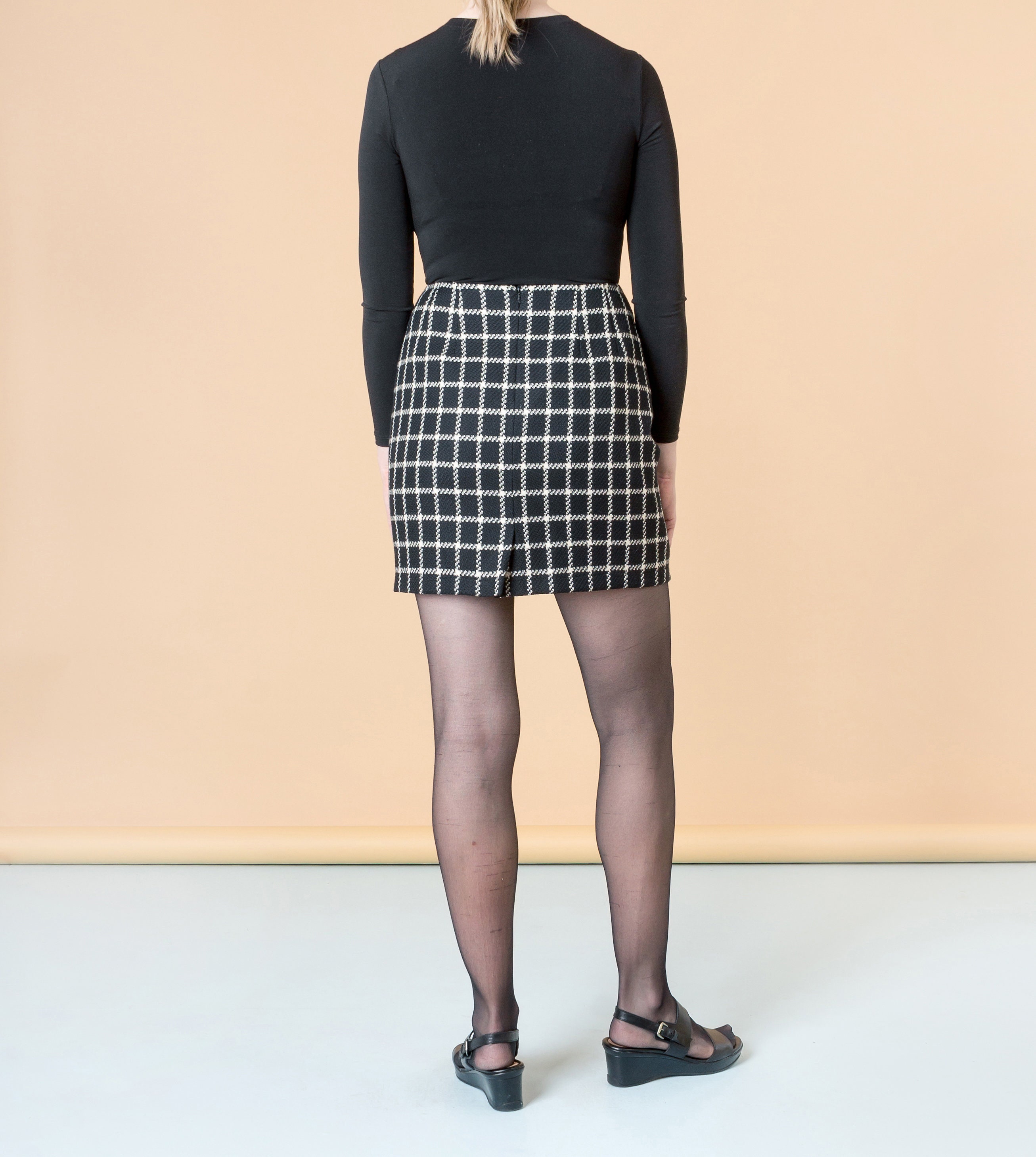 plaid pencil skirt black and white