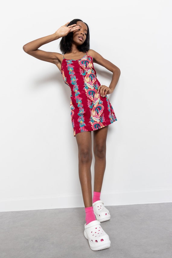dragon print mini dress Phoenix Dragon Printed Mini Shirt Dress