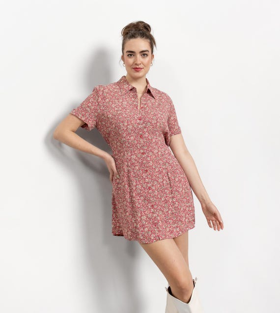 slim fit dress slacks Women's Flowy Summer Mini Dress in Pink Floral Print main image 1