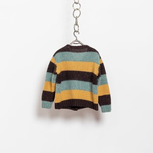 CHUNKY WOOL STRIPE Cardigan Cardi Sweater Jumper Mustard Mint Oversize Knitwear / Large Xl Extra Large image 3