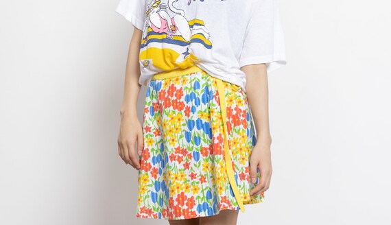 YELLOW FLORAL WRAP Mini Skirt Summer Spring Tulip… - image 9