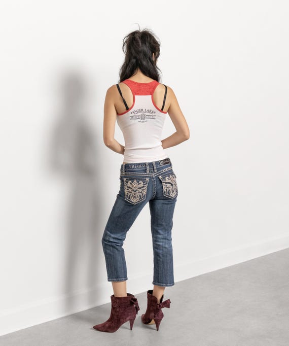 Y2K Capri Jeans, Low Rise Sequin Straight Leg, Size 5