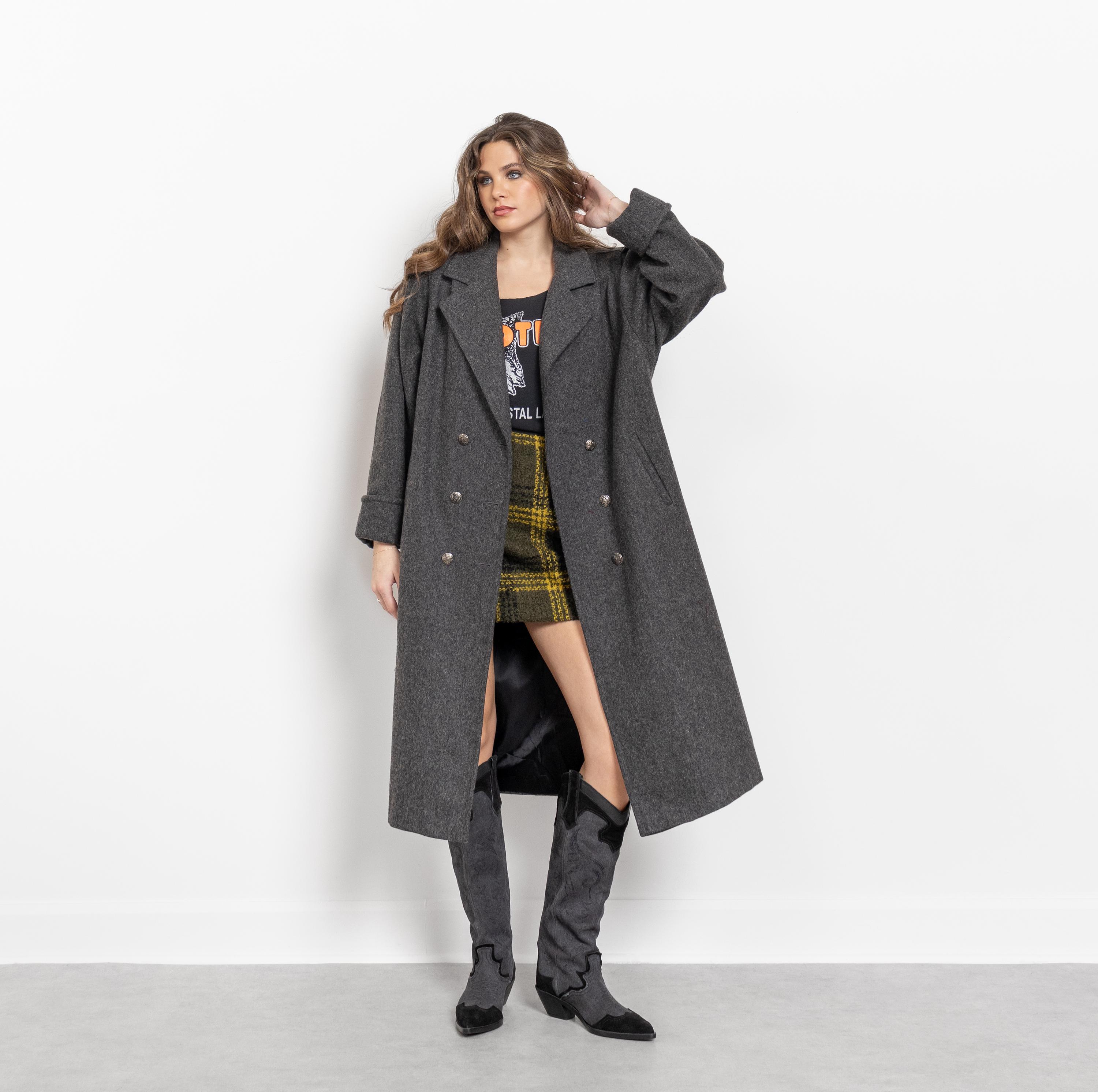 Vintage 90s Wool Trench Coat: Grey Double Breasted Oversized