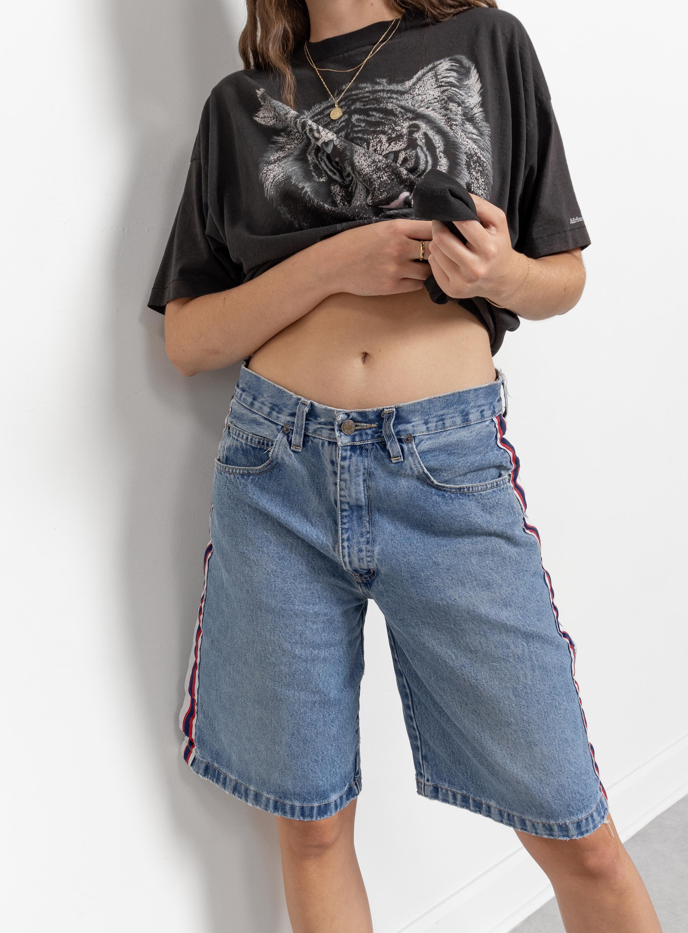 DENIM SKATER SHORTS Vintage Longline Jean Cotton Wide Leg
