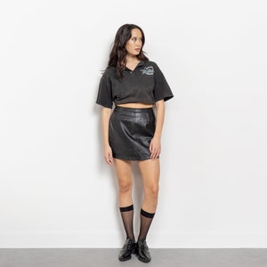 LEATHER MINI SKIRT Vintage Black High Waist Women 90's / 28 Inch Waist / Size 6 7 image 3