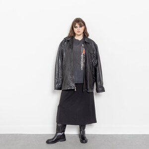 BLACK LEATHER JACKET Vintage Blazer Coat Menswear Woman 90's Oversize / Extra Large Xl image 2