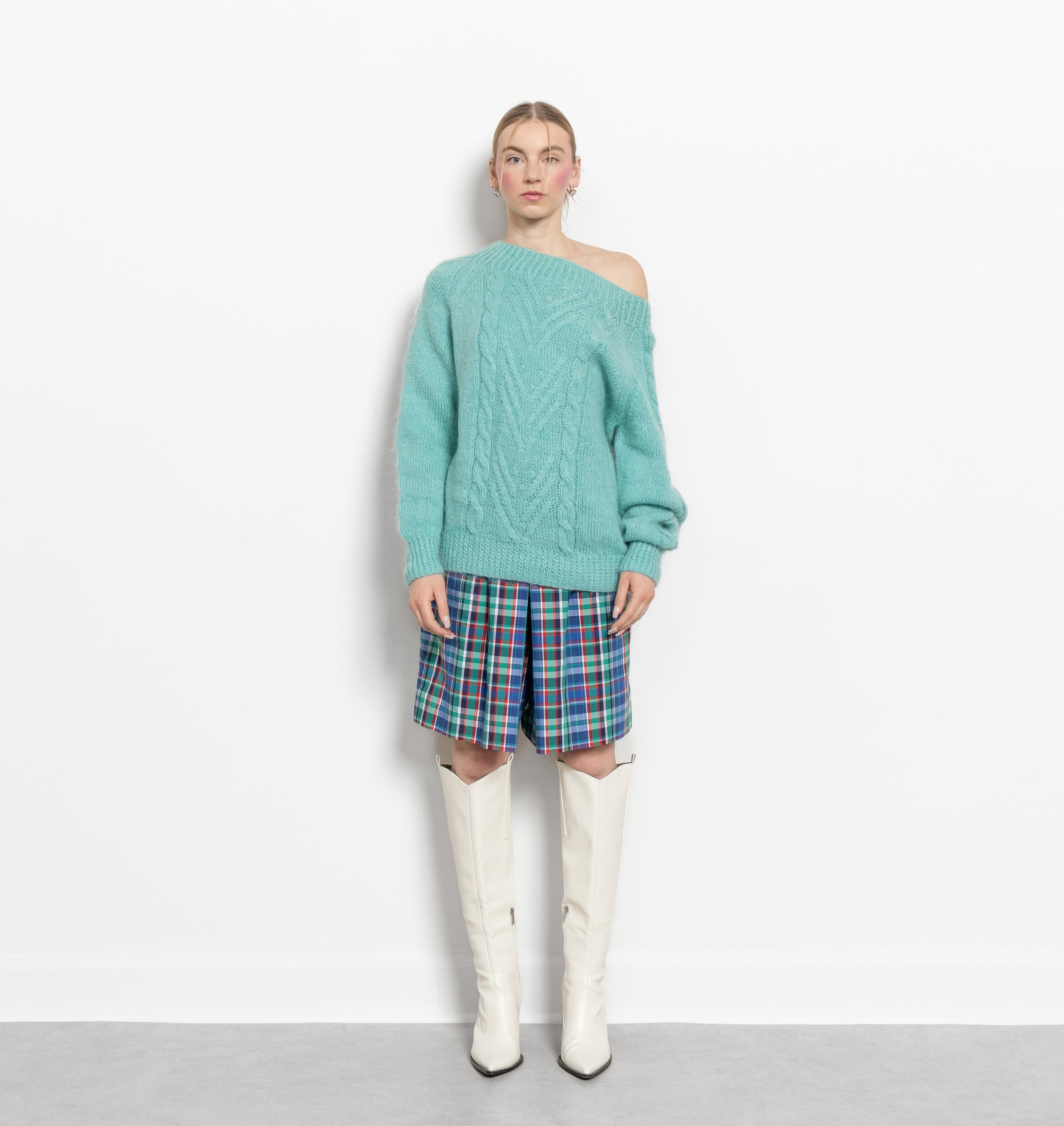 Pull Fait Main En Mohair Laine Vert Torsadé - Occasion Très Bon état, Taille ~44