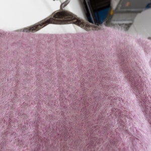 PINK FUZZY GRANNY Batwing Mohair Jumper Sweater Handmade Loose Weave Sheer Mauve / Medium image 3
